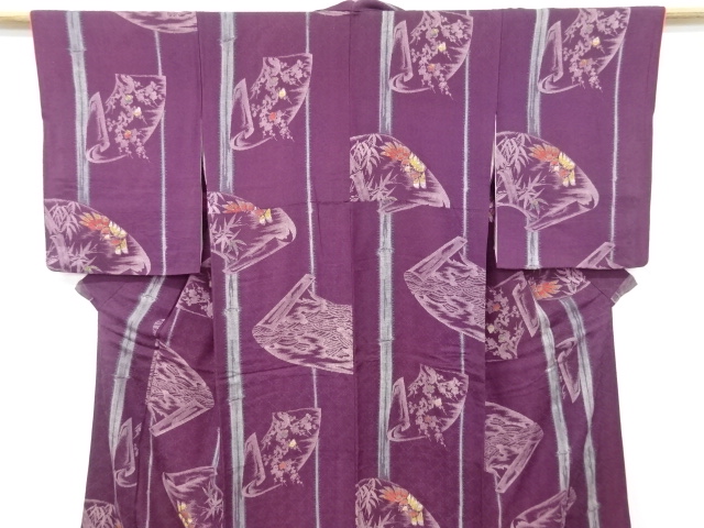 大正ロマン 紋錦紗地紙に梅笹雀模様着物：リサイクル・アンティーク